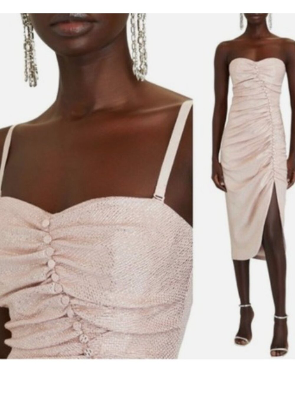Jonathan Simkhai Plissé Metallic Bustier Ruffle Dress in Silver/Pink Size 14